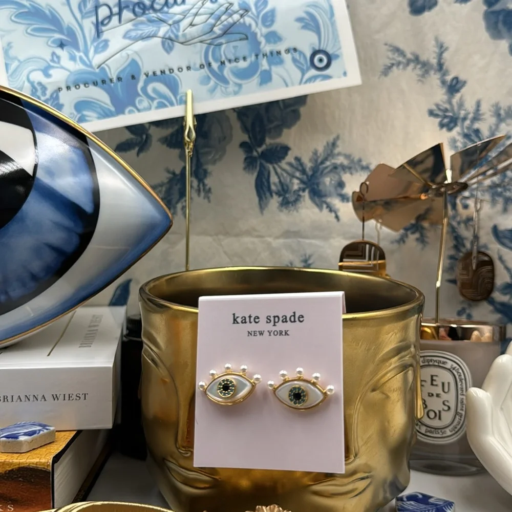 🆕 KATE SPADE 🧿 NWT Evil Eye Statement Studs - Crystal & Pearl - Picture 15 of 15